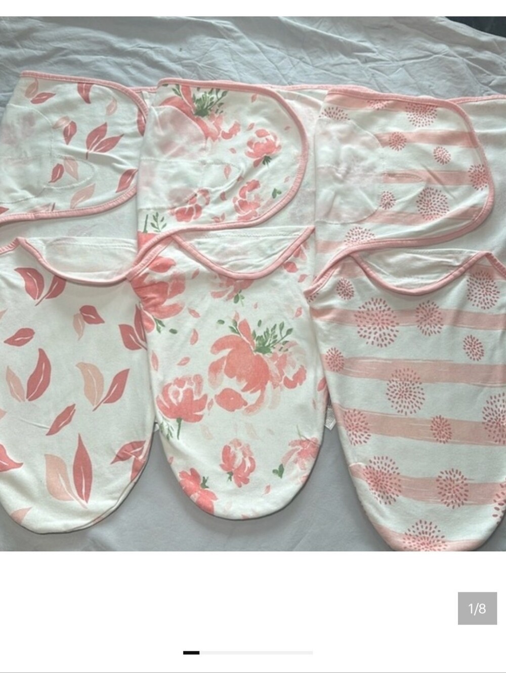 Soft Floral & Stripe Pink Swaddle Set Of 3 For Baby Newborn 0-3m
